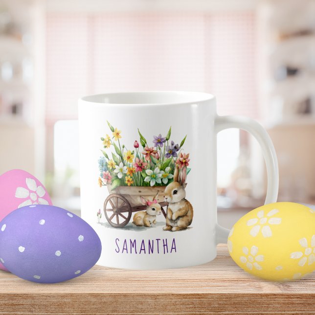 Cute Bunnies Personlig Girl Påsk Kaffemugg (Cute Bunnies Personalized Easter Mug)