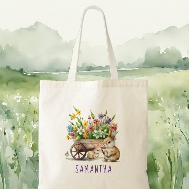 Cute Bunnies Personlig Girl Påsk Tygkasse (Cute Bunnies Personalized Easter Tote Bag)