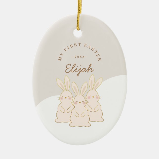 Cute Bunnies Personlig Påsk Julgransprydnad Keramik (Framsidan)