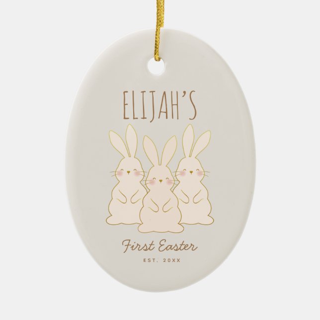 Cute Bunnies Personlig Påsk Julgransprydnad Keramik (Framsidan)