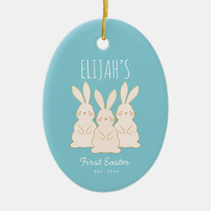 Cute Bunnies Personlig Påsk Julgransprydnad Keramik