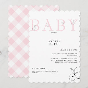 Cute Bunnies Rosa Gingham Flicka Shower Inbjudningar