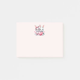 Cute Bunnies Sharing a Heart Post-it Block