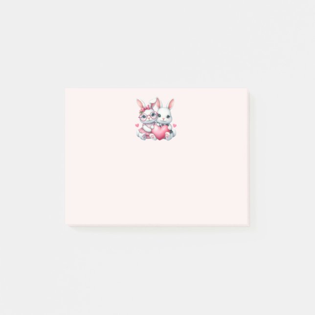 Cute Bunnies Sharing a Heart Post-it Block (Framsida)