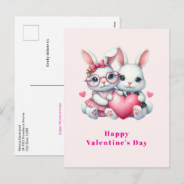 Cute Bunnies Sharing a Heart Valentine's Day Helg Vykort