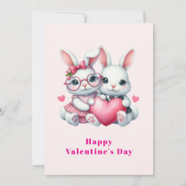 Cute Bunnies Sharing a Heart Valentine's Julkort