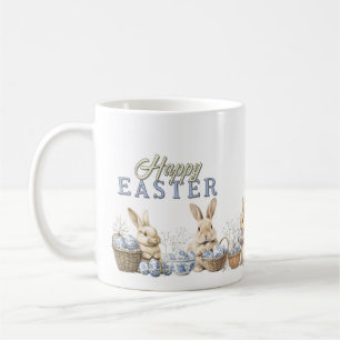 Cute Bunnies & Toile Blue-Påskägg Kaffemugg