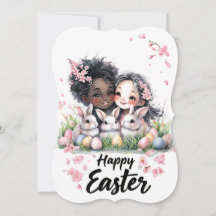 Cute Bunnies & Vänskap Art Påsk Card