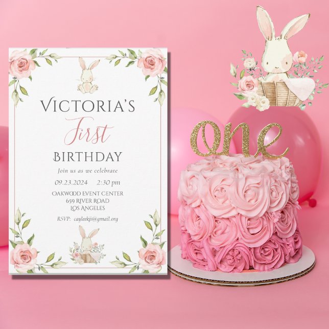 Cute Bunny 1:a Födelsedagsfesten Inbjudningar (Skapare uppladdad)