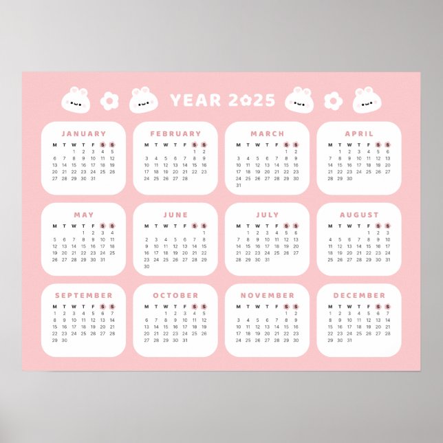 Cute Bunny 2025 Kalender Poster (Framsidan)