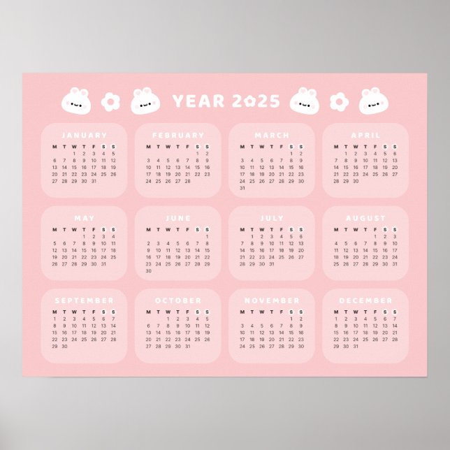 Cute Bunny 2025 Kalender Poster (Framsidan)