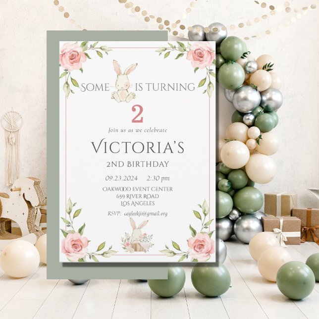 Cute Bunny 2:a födelsedag Party Inbjudningar (Skapare uppladdad)