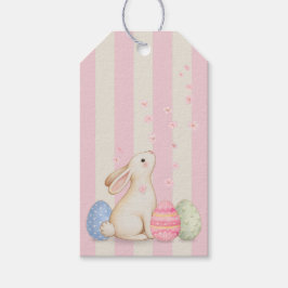 Cute Bunny and Eggs Pastel Stripe Easter Gift Tag Presentetikett