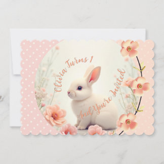 Cute Bunny And Floral Inbjudningar