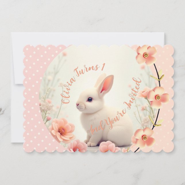 Cute Bunny And Floral Inbjudningar (Framsida)