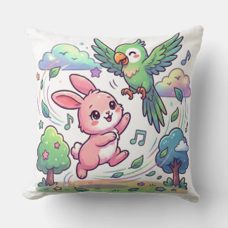 Cute Bunny and Parrot Playing Sticker |  Kudde