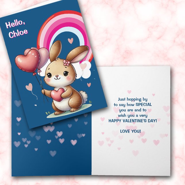 Cute Bunny and Rainbow Valentine Card Helgkort (Skapare uppladdad)