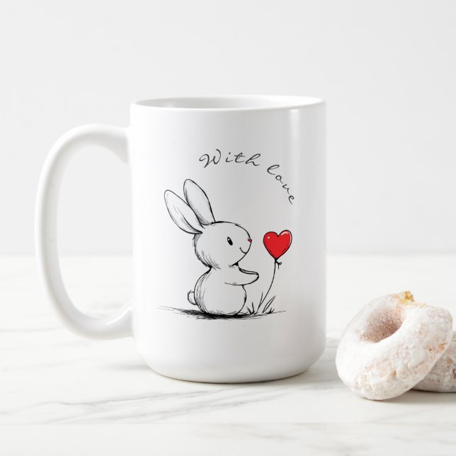 Cute bunny and red heart , personnalisé kaffemugg (Med munk)