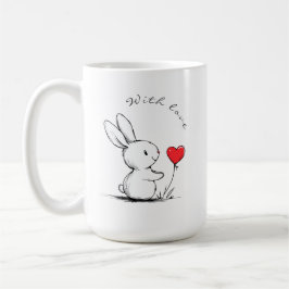 Cute bunny and red heart , personnalisé kaffemugg