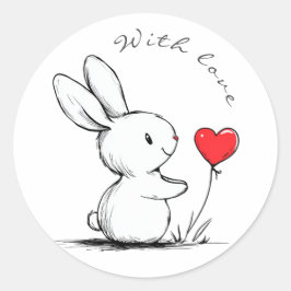Cute bunny and red heart , personnalisé runt klistermärke