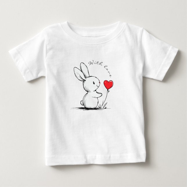 Cute bunny and red heart , personnalisé t shirt (Framsida)