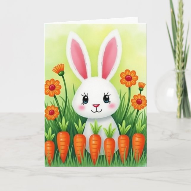 Cute Bunny And Veggies Card Kort (Framsida)