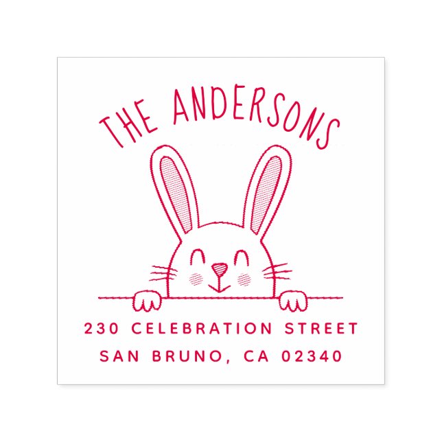 Cute Bunny Anpassningsbar Family Namn & Returadres Självfärgande Stämpel (Design)