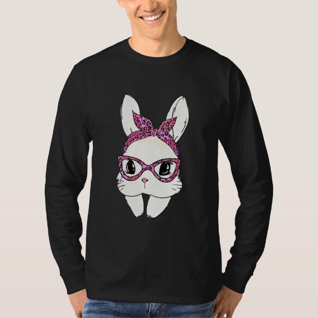 Cute Bunny Ansikte Headband Leopard Skriv ut glas  T Shirt (Framsida)