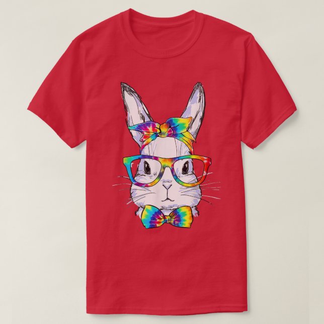 Cute Bunny Ansikte Hippie Tie Dye Glasses Bow Kids T Shirt (Design framsida)