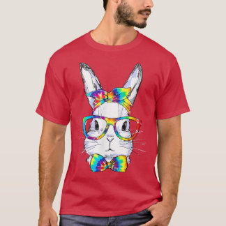 Cute Bunny Ansikte Hippie Tie Dye Glasses Bow Kids T Shirt
