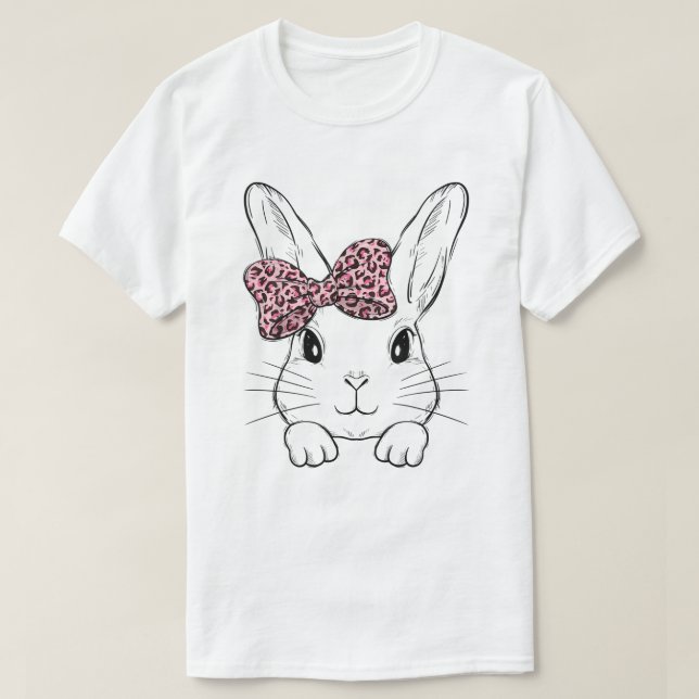 Cute Bunny Ansikte Leopard Bow Tie Påsk Day Girls  T Shirt (Design framsida)
