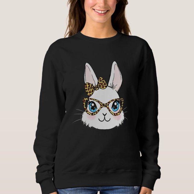 Cute Bunny Ansikte Leopard Glass Bow Glad påsk D T Shirt (Framsida)