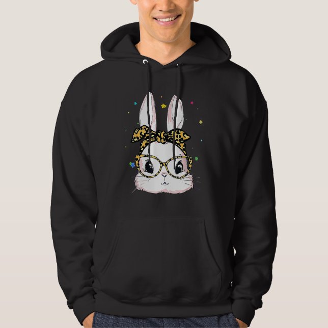 Cute Bunny Ansikte Leopard Glass Headband Lycklig  Hoodie (Framsida)