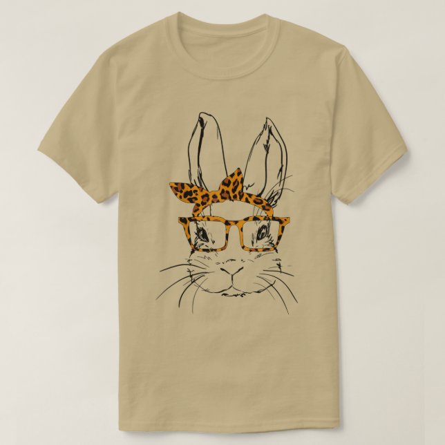Cute Bunny Ansikte Leopard Glass Headband Lycklig  T Shirt (Design framsida)