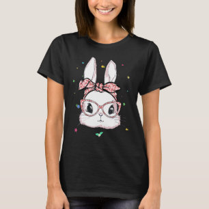 Cute Bunny Ansikte Leopard Glass Headband Lycklig  T Shirt