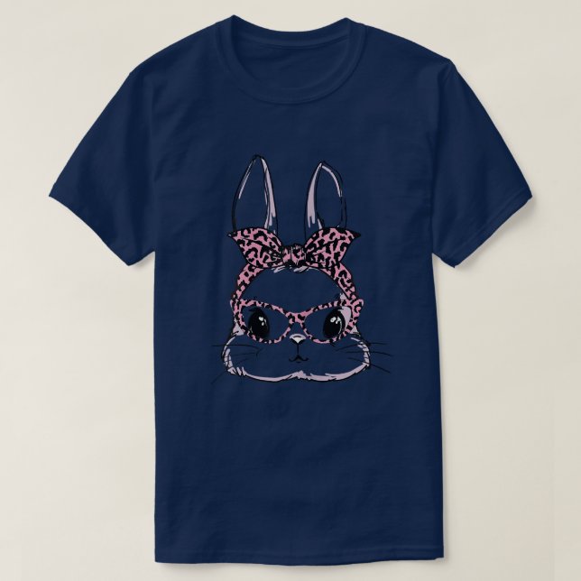 Cute Bunny Ansikte Leopard Glass Headband Lycklig  T Shirt (Design framsida)