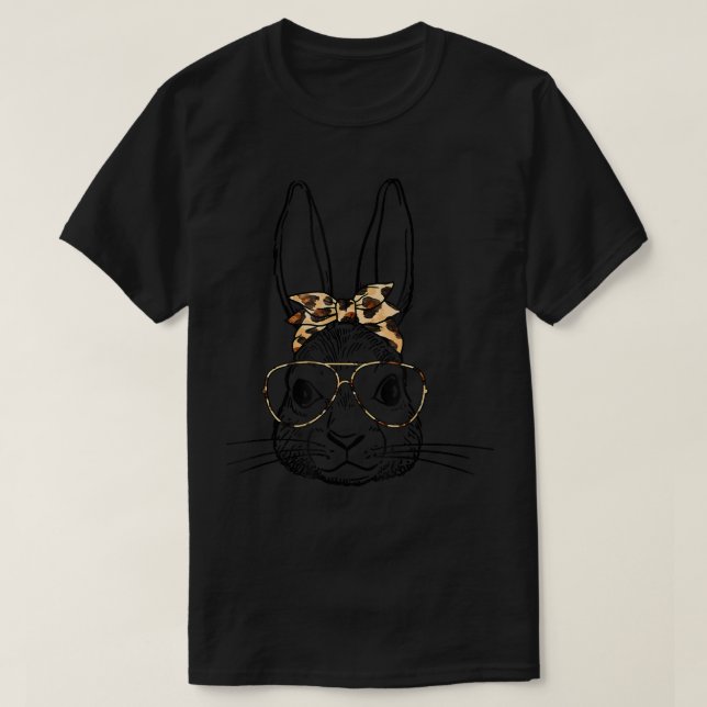 Cute Bunny Ansikte Leopard Glass Headband Lycklig  T Shirt (Design framsida)