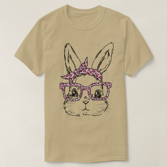Cute Bunny Ansikte Leopard Glass Headband Lycklig  T Shirt (Design framsida)