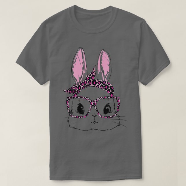 Cute Bunny Ansikte Leopard Glass Headband Lycklig  T Shirt (Design framsida)