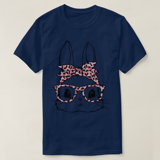 Cute Bunny Ansikte Leopard Glass Headband Lycklig  T Shirt (Design framsida)
