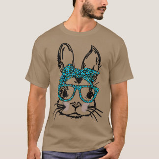 Cute Bunny Ansikte Leopard Glass Headband Lycklig T Shirt
