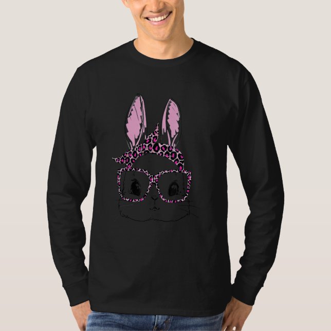 Cute Bunny Ansikte Leopard Glass Headband Lycklig  T Shirt (Framsida)