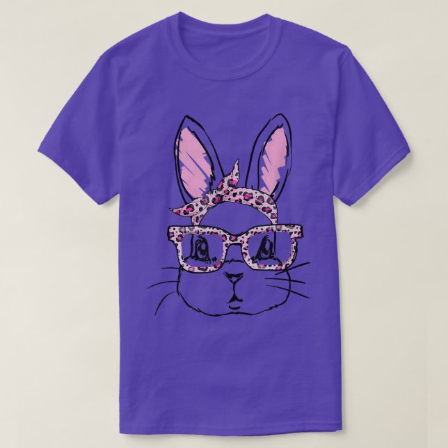 Cute Bunny Ansikte Leopard Glass Headband Lycklig  T Shirt (Design framsida)