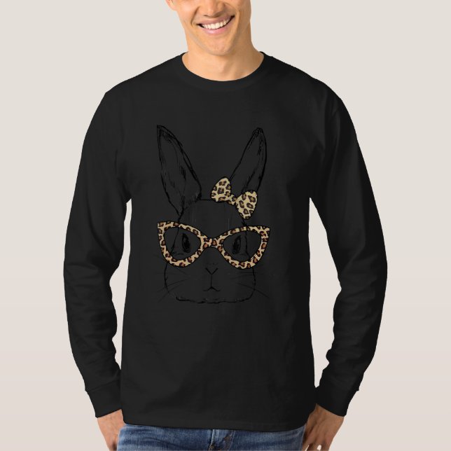 Cute Bunny Ansikte Leopard Glass Headband Lycklig  T Shirt (Framsida)