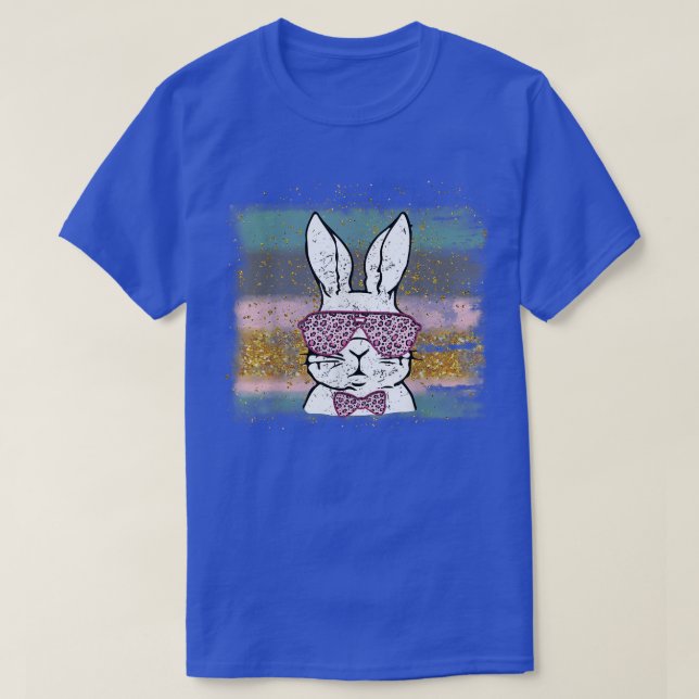 Cute Bunny Ansikte Leopard Glasses Glad påsk Day  T Shirt (Design framsida)