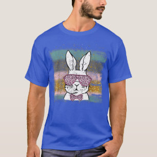 Cute Bunny Ansikte Leopard Glasses Glad påsk Day T Shirt