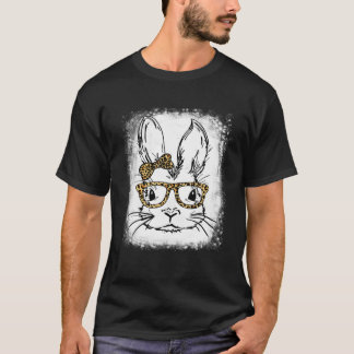 Cute Bunny Ansikte Leopard Glasses Påsk Day Bleach T Shirt