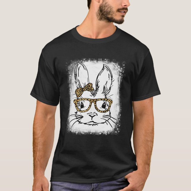 Cute Bunny Ansikte Leopard Glasses Påsk Day Bleach T Shirt (Framsida)