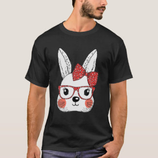 Cute Bunny Ansikte Leopard Glasses Påsk Day T Shirt