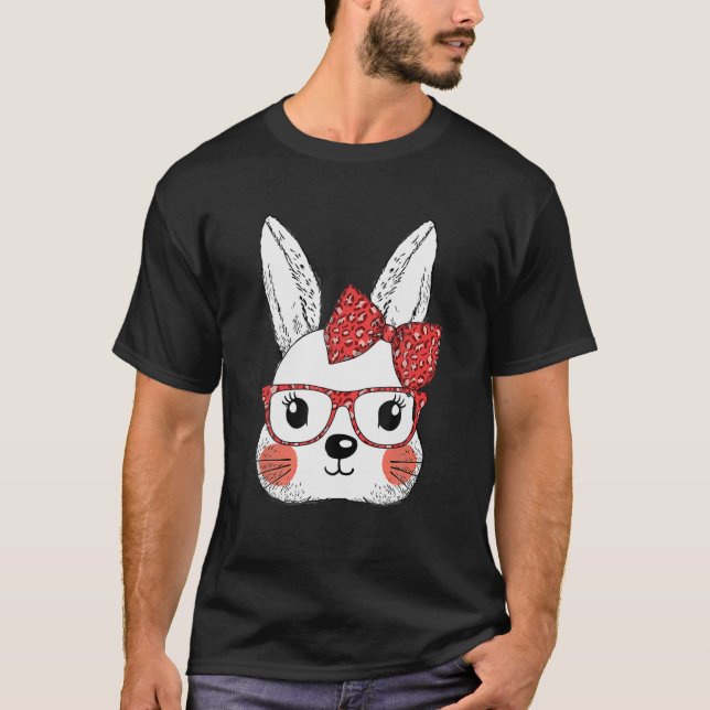 Cute Bunny Ansikte Leopard Glasses Påsk Day T Shirt (Framsida)
